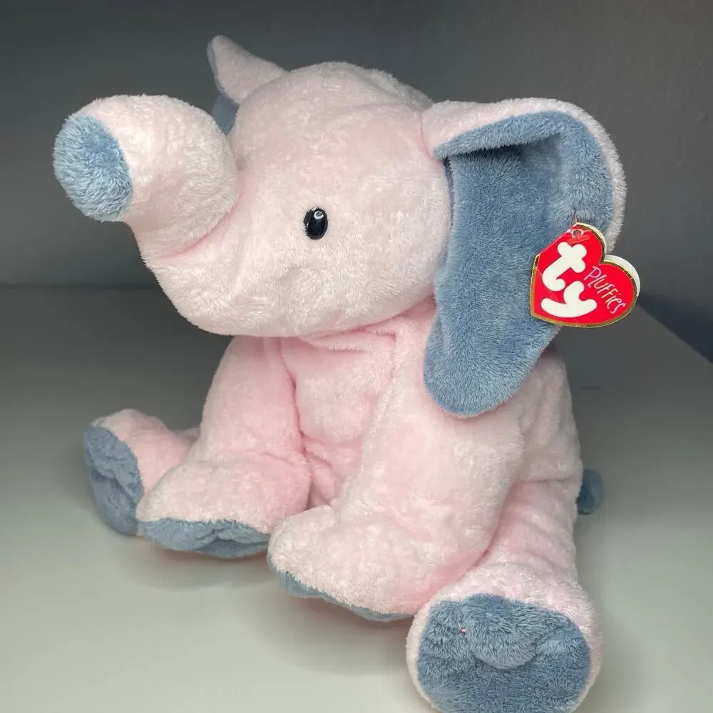 Vintage 2004 Ty Pluffies Winks the Elephant Pink Plush Large 12” With Tags